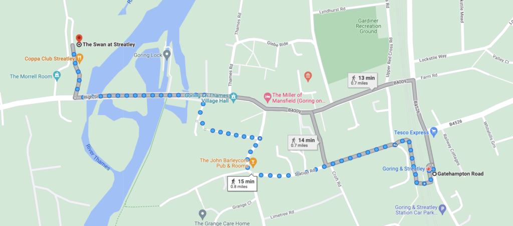 Directions from Goring and Streatley railway station to The Swan at Streatley